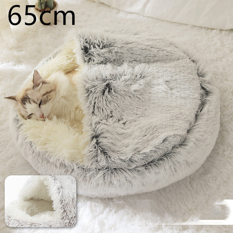 Lit 2 en 1 pour chien et chat - Lit d'hiver rond en peluche chaud pour animaux de compagnie - Lit doux et long en peluche pour animaux de compagnie